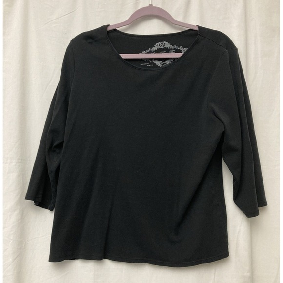 Avenue Women's Black Satin Trim 3/4 Length Sleeve T-Shirt - Plus Size 18/20 - Picture 1 of 11